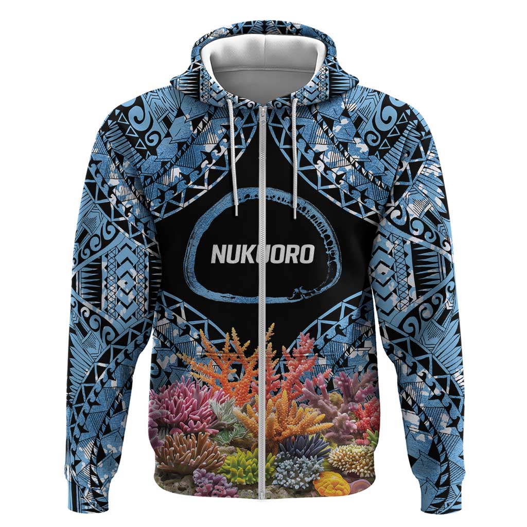 Personalised Nukuoro Micronesia Atoll Zip Hoodie with Pacific Coral Reef LT9 Zip Hoodie Blue - Polynesian Pride