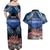 Penrhyn aka Tongareva Cook Islands Atoll Personalised Couples Matching Off Shoulder Maxi Dress and Hawaiian Shirt with Pacific Coral Reef Blue Vibe