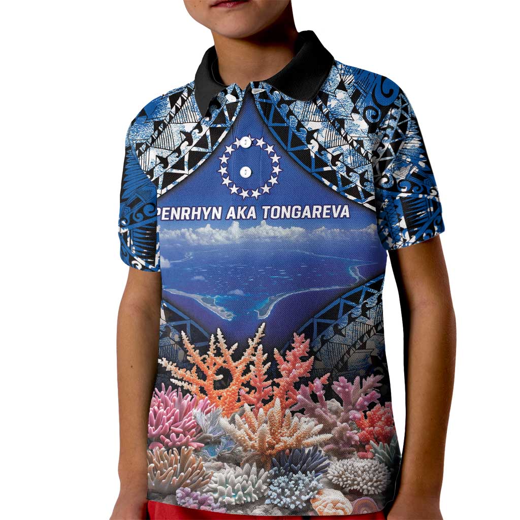 Penrhyn aka Tongareva Cook Islands Atoll Personalised Kid Polo Shirt with Pacific Coral Reef Blue Vibe