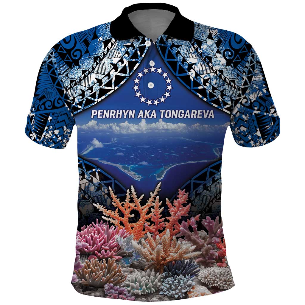 Penrhyn aka Tongareva Cook Islands Atoll Personalised Polo Shirt with Pacific Coral Reef Blue Vibe