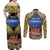 Penrhyn aka Tongareva Cook Islands Atoll Personalised Couples Matching Off Shoulder Maxi Dress and Long Sleeve Button Shirt with Pacific Coral Reef Gold Vibe