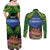 Penrhyn aka Tongareva Cook Islands Atoll Personalised Couples Matching Off Shoulder Maxi Dress and Long Sleeve Button Shirt with Pacific Coral Reef Green Vibe