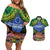 Penrhyn aka Tongareva Cook Islands Atoll Personalised Couples Matching Off Shoulder Short Dress and Hawaiian Shirt with Pacific Coral Reef Green Vibe