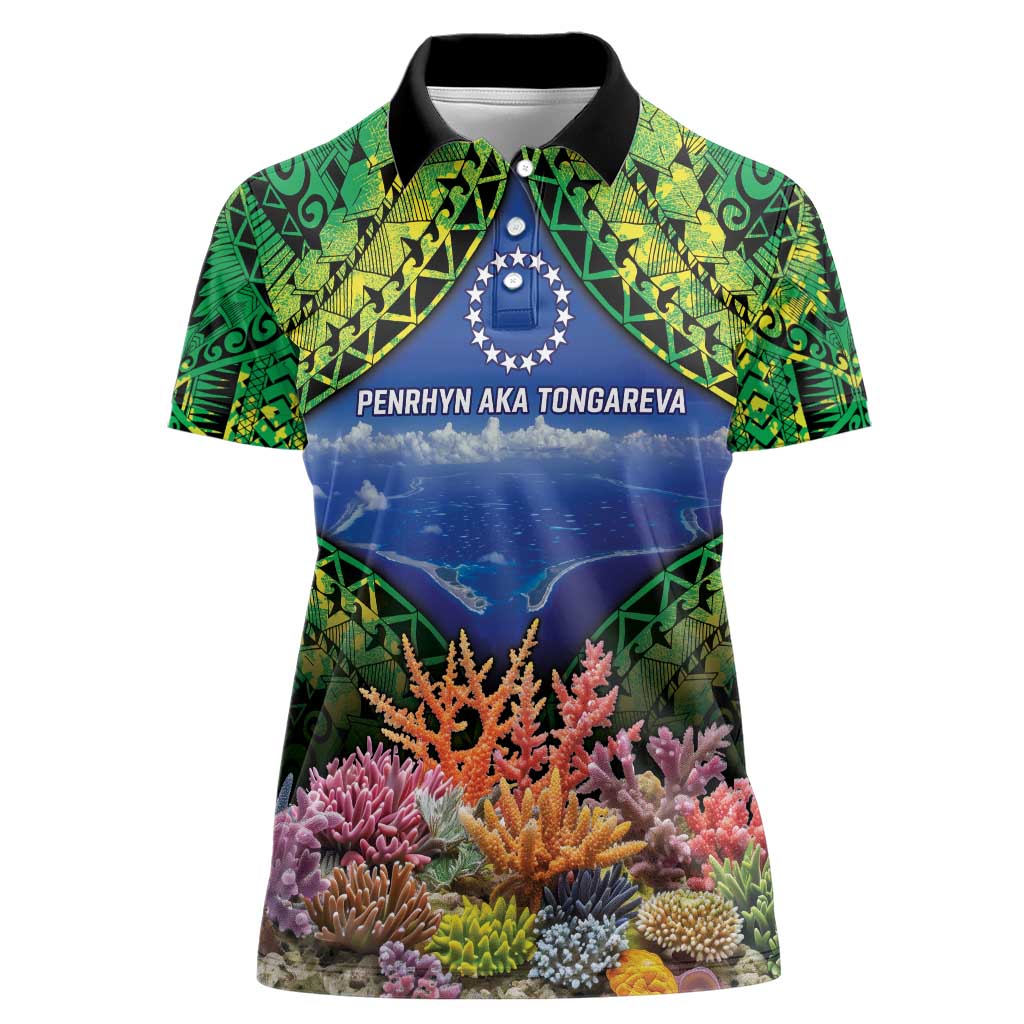 Penrhyn aka Tongareva Cook Islands Atoll Personalised Women Polo Shirt with Pacific Coral Reef Green Vibe