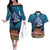 Te Ulu o te Watu Cook Islands Atoll Personalised Couples Matching Off The Shoulder Long Sleeve Dress and Hawaiian Shirt Pukapuka Map with Pacific Coral Reef Blue Vibe