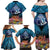 Te Ulu o te Watu Cook Islands Atoll Personalised Family Matching Off Shoulder Maxi Dress and Hawaiian Shirt Pukapuka Map with Pacific Coral Reef Blue Vibe