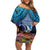 Te Ulu o te Watu Cook Islands Atoll Personalised Off Shoulder Short Dress Pukapuka Map with Pacific Coral Reef Blue Vibe