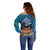 Te Ulu o te Watu Cook Islands Atoll Personalised Off Shoulder Sweater Pukapuka Map with Pacific Coral Reef Blue Vibe