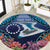 Te Ulu o te Watu Cook Islands Atoll Personalised Round Carpet Pukapuka Map with Pacific Coral Reef Blue Vibe