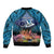 Te Ulu o te Watu Cook Islands Atoll Personalised Sleeve Zip Bomber Jacket Pukapuka Map with Pacific Coral Reef Blue Vibe