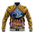 Te Ulu o te Watu Cook Islands Atoll Personalised Baseball Jacket Pukapuka Map with Pacific Coral Reef Gold Vibe