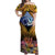 Te Ulu o te Watu Cook Islands Atoll Personalised Off Shoulder Maxi Dress Pukapuka Map with Pacific Coral Reef Gold Vibe