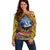 Te Ulu o te Watu Cook Islands Atoll Personalised Off Shoulder Sweater Pukapuka Map with Pacific Coral Reef Gold Vibe