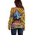 Te Ulu o te Watu Cook Islands Atoll Personalised Off Shoulder Sweater Pukapuka Map with Pacific Coral Reef Gold Vibe