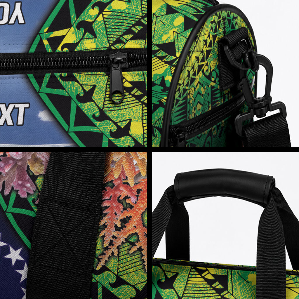 Te Ulu o te Watu Cook Islands Atoll Personalised Duffle Bag Pukapuka Map with Pacific Coral Reef Green Vibe LT9 - Polynesian Pride