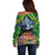 Te Ulu o te Watu Cook Islands Atoll Personalised Off Shoulder Sweater Pukapuka Map with Pacific Coral Reef Green Vibe