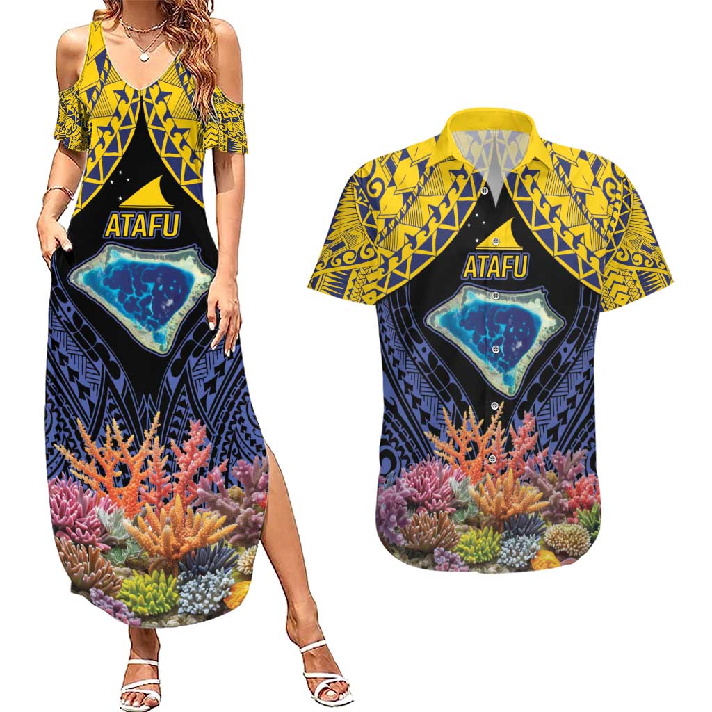 Tokelau Atafu Atoll Personalised Couples Matching Summer Maxi Dress and Hawaiian Shirt Pacific Coral Reef Vibe