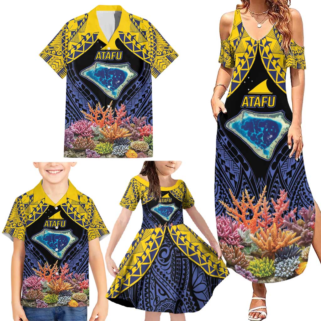 Tokelau Atafu Atoll Personalised Family Matching Summer Maxi Dress and Hawaiian Shirt Pacific Coral Reef Vibe