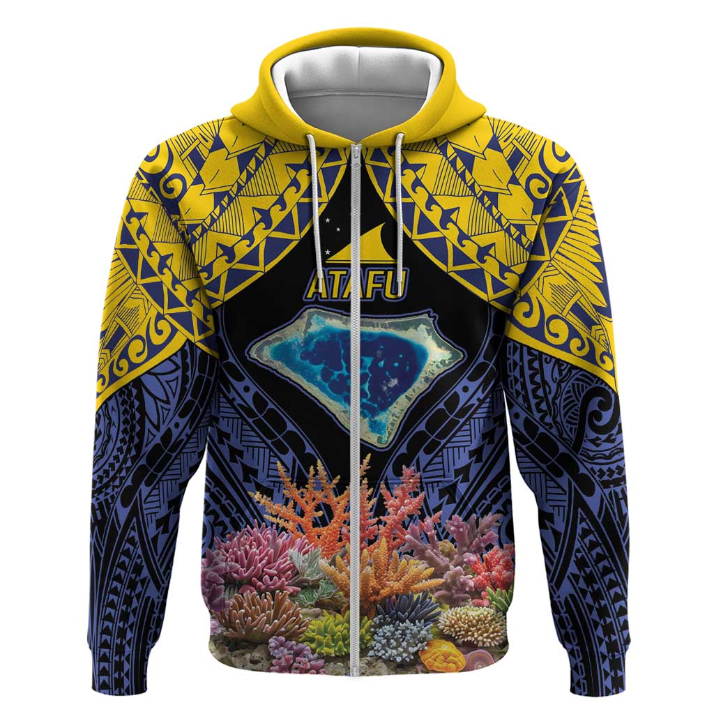 Tokelau Atafu Atoll Personalised Hoodie Pacific Coral Reef Vibe LT9 Zip Hoodie Gold - Polynesian Pride