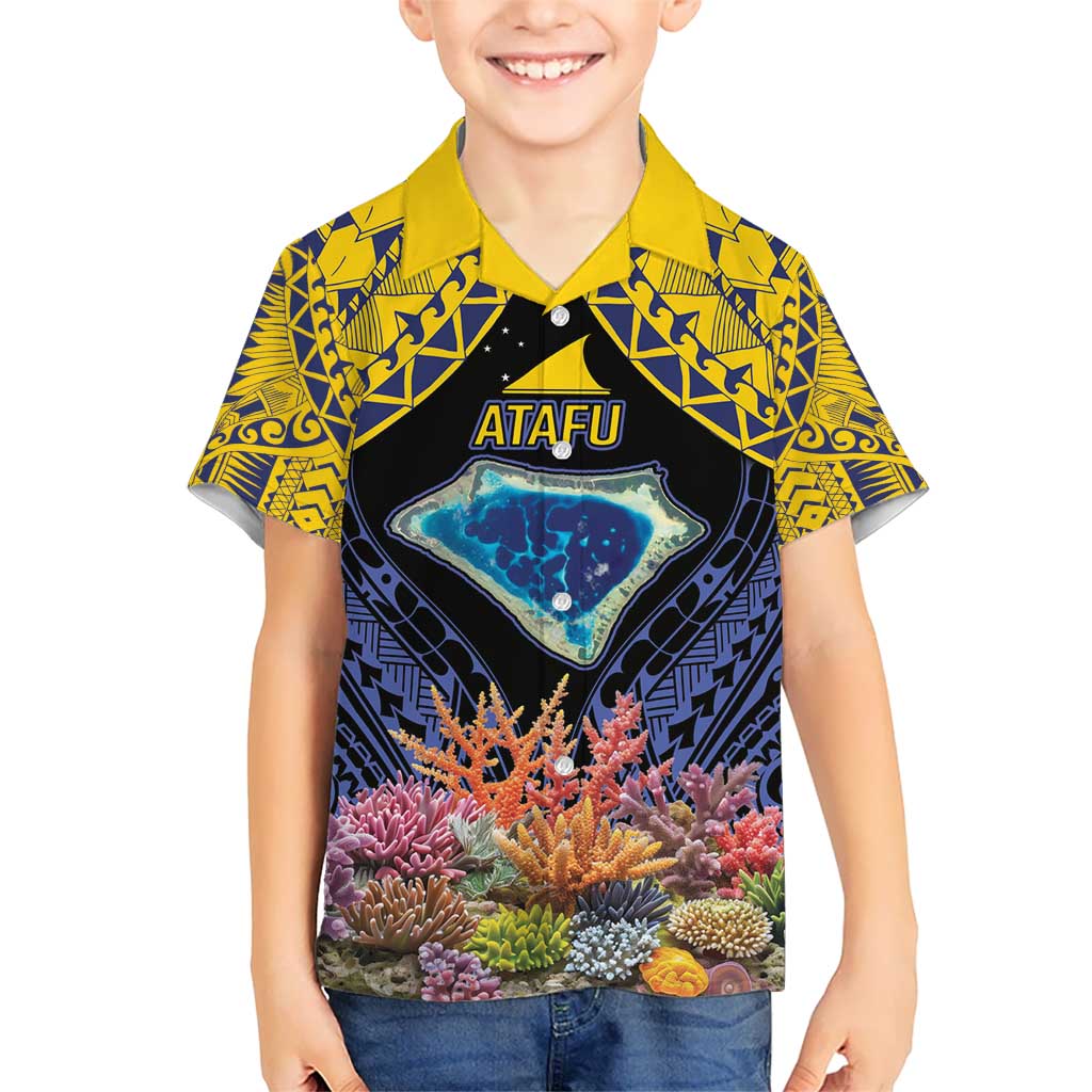 Tokelau Atafu Atoll Personalised Kid Hawaiian Shirt Pacific Coral Reef Vibe LT9 Kid Gold - Polynesian Pride