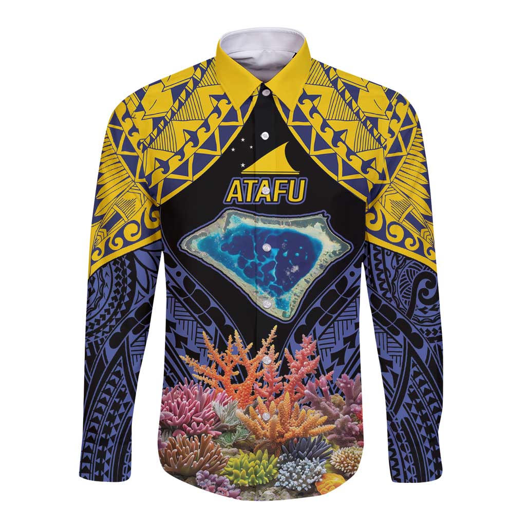 Tokelau Atafu Atoll Personalised Long Sleeve Button Shirt Pacific Coral Reef Vibe LT9 Unisex Gold - Polynesian Pride