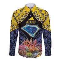 Tokelau Atafu Atoll Personalised Long Sleeve Button Shirt Pacific Coral Reef Vibe LT9 Unisex Gold - Polynesian Pride