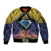 Tokelau Atafu Atoll Personalised Sleeve Zip Bomber Jacket Pacific Coral Reef Vibe LT9 Unisex Gold - Polynesian Pride