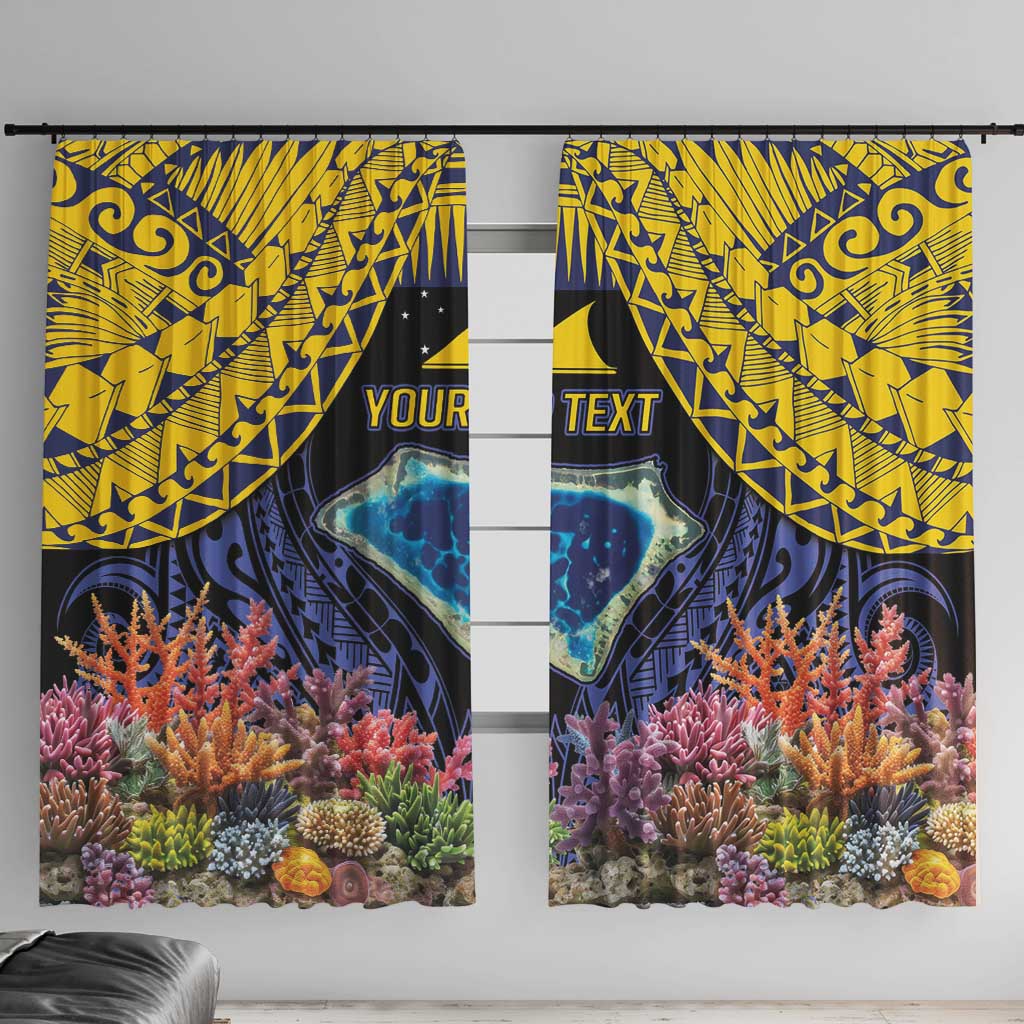 Tokelau Atafu Atoll Personalised Window Curtain Pacific Coral Reef Vibe LT9 With Hooks Gold - Polynesian Pride