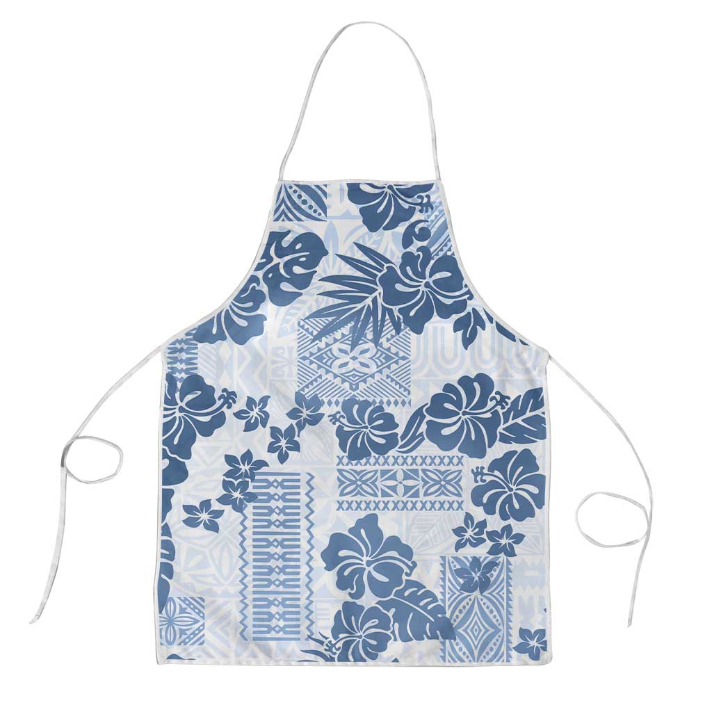 Vintage Hawaii Apron Hibiscus Tapa Tribal With Hawaiian Quilt Pattern Blue LT9 Blue - Polynesian Pride