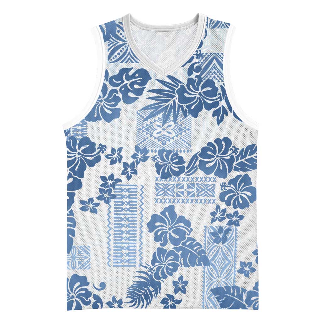 Vintage Hawaii Basketball Jersey Hibiscus Tapa Tribal With Hawaiian Quilt Pattern Blue LT9 Unisex Blue - Polynesian Pride