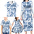 Vintage Hawaii Family Matching Long Sleeve Bodycon Dress and Hawaiian Shirt Hibiscus Tapa Tribal With Hawaiian Quilt Pattern Blue LT9 - Polynesian Pride