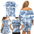 Vintage Hawaii Family Matching Off Shoulder Short Dress and Hawaiian Shirt Hibiscus Tapa Tribal With Hawaiian Quilt Pattern Blue LT9 - Polynesian Pride