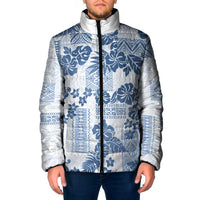 Vintage Hawaii Padded Jacket Hibiscus Tapa Tribal With Hawaiian Quilt Pattern Blue LT9 Men Blue - Polynesian Pride