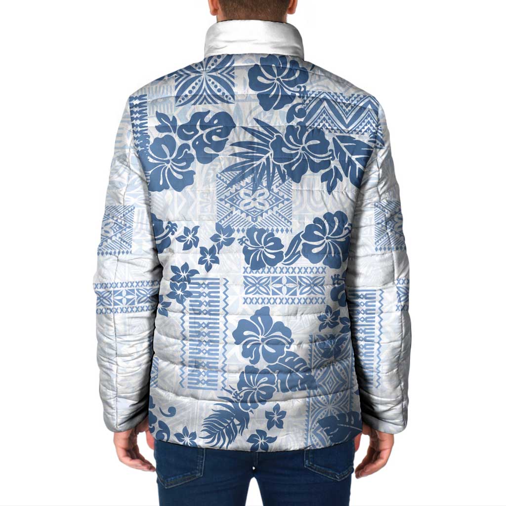Vintage Hawaii Padded Jacket Hibiscus Tapa Tribal With Hawaiian Quilt Pattern Blue LT9 - Polynesian Pride