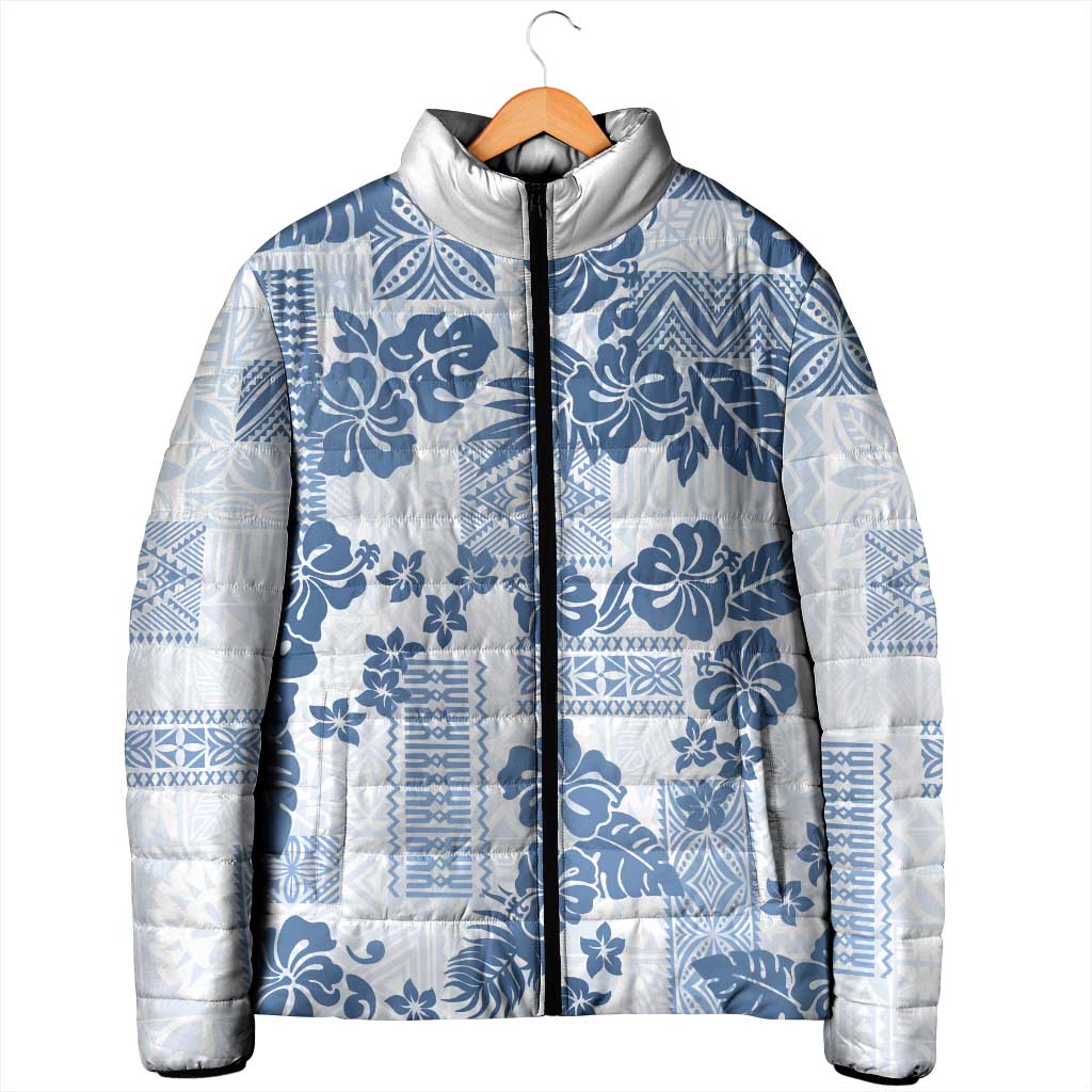 Vintage Hawaii Padded Jacket Hibiscus Tapa Tribal With Hawaiian Quilt Pattern Blue LT9 - Polynesian Pride