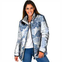 Vintage Hawaii Padded Jacket Hibiscus Tapa Tribal With Hawaiian Quilt Pattern Blue LT9 Women Blue - Polynesian Pride