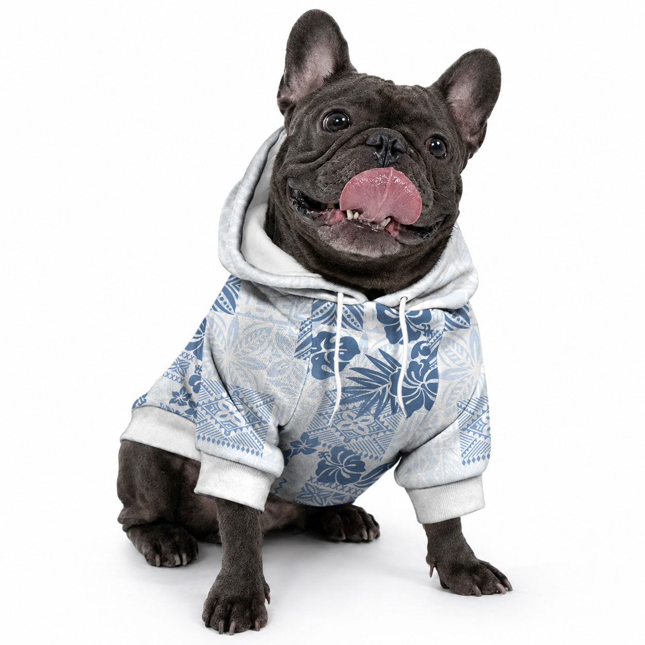 Vintage Hawaii Pet Hoodie Hibiscus Tapa Tribal With Hawaiian Quilt Pattern Blue LT9 - Polynesian Pride