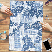 Vintage Hawaii Puzzle Hibiscus Tapa Tribal With Hawaiian Quilt Pattern Blue LT9 Blue - Polynesian Pride