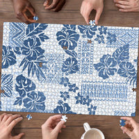 Vintage Hawaii Puzzle Hibiscus Tapa Tribal With Hawaiian Quilt Pattern Blue LT9 - Polynesian Pride