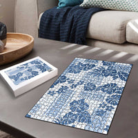 Vintage Hawaii Puzzle Hibiscus Tapa Tribal With Hawaiian Quilt Pattern Blue LT9 - Polynesian Pride