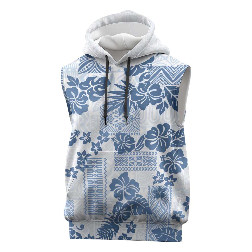 Vintage Hawaii Sleeveless Hoodie Hibiscus Tapa Tribal With Hawaiian Quilt Pattern Blue LT9 Blue - Polynesian Pride
