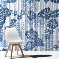 Vintage Hawaii Window Curtain Hibiscus Tapa Tribal With Hawaiian Quilt Pattern Blue LT9 - Polynesian Pride