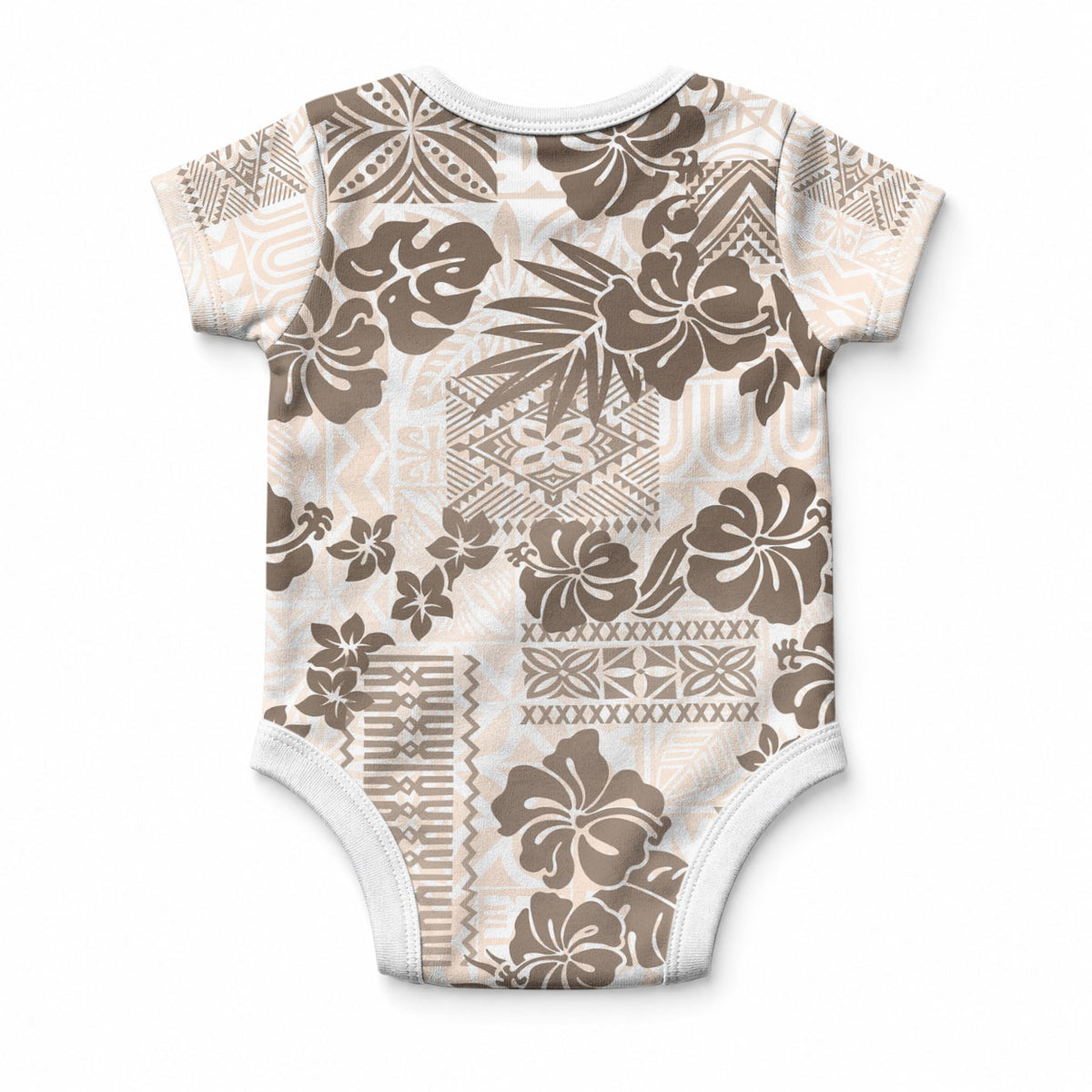 Vintage Hawaii Baby Onesie Hibiscus Tapa Tribal With Hawaiian Quilt Pattern Gold LT9 - Polynesian Pride