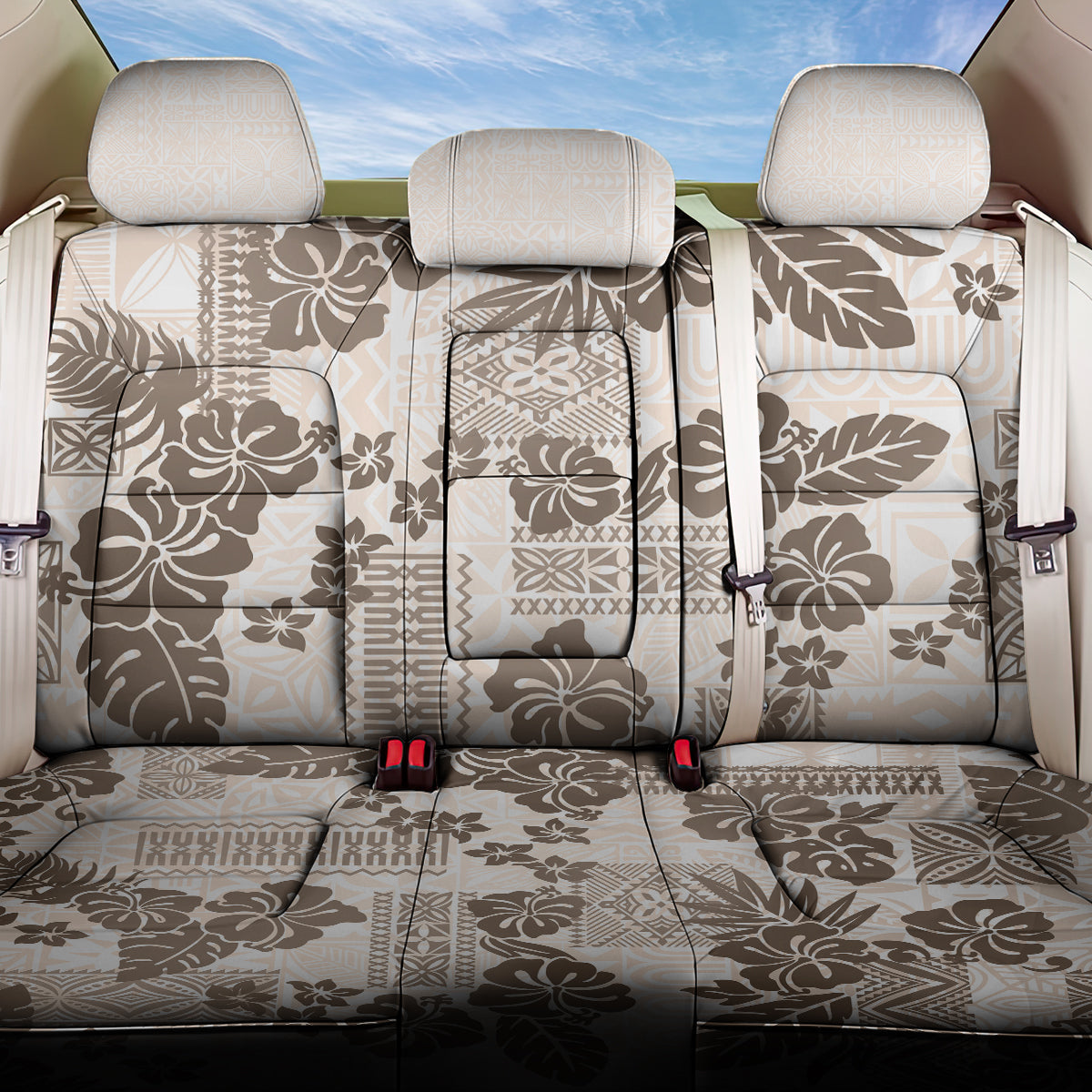 Vintage Hawaii Back Car Seat Cover Hibiscus Tapa Tribal With Hawaiian Quilt Pattern Gold