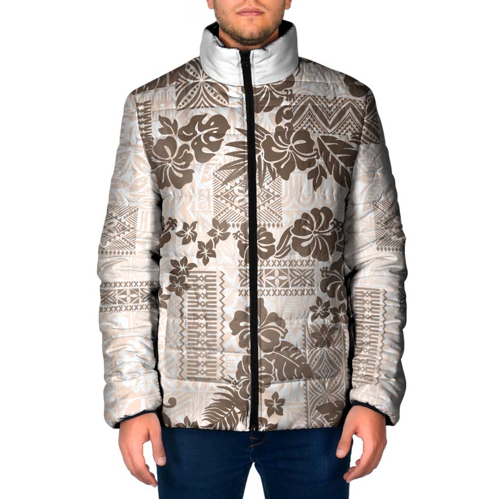 Vintage Hawaii Padded Jacket Hibiscus Tapa Tribal With Hawaiian Quilt Pattern Gold LT9 Men Gold - Polynesian Pride