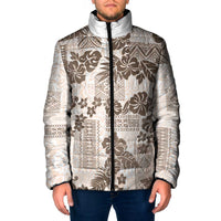 Vintage Hawaii Padded Jacket Hibiscus Tapa Tribal With Hawaiian Quilt Pattern Gold LT9 Men Gold - Polynesian Pride