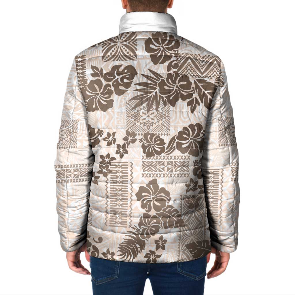 Vintage Hawaii Padded Jacket Hibiscus Tapa Tribal With Hawaiian Quilt Pattern Gold LT9 - Polynesian Pride