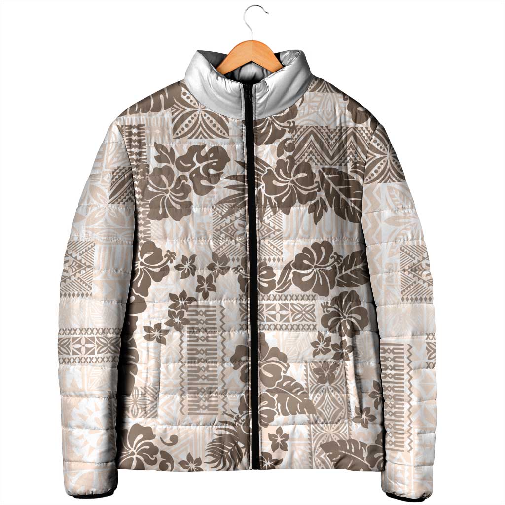 Vintage Hawaii Padded Jacket Hibiscus Tapa Tribal With Hawaiian Quilt Pattern Gold LT9 - Polynesian Pride