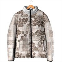Vintage Hawaii Padded Jacket Hibiscus Tapa Tribal With Hawaiian Quilt Pattern Gold LT9 - Polynesian Pride