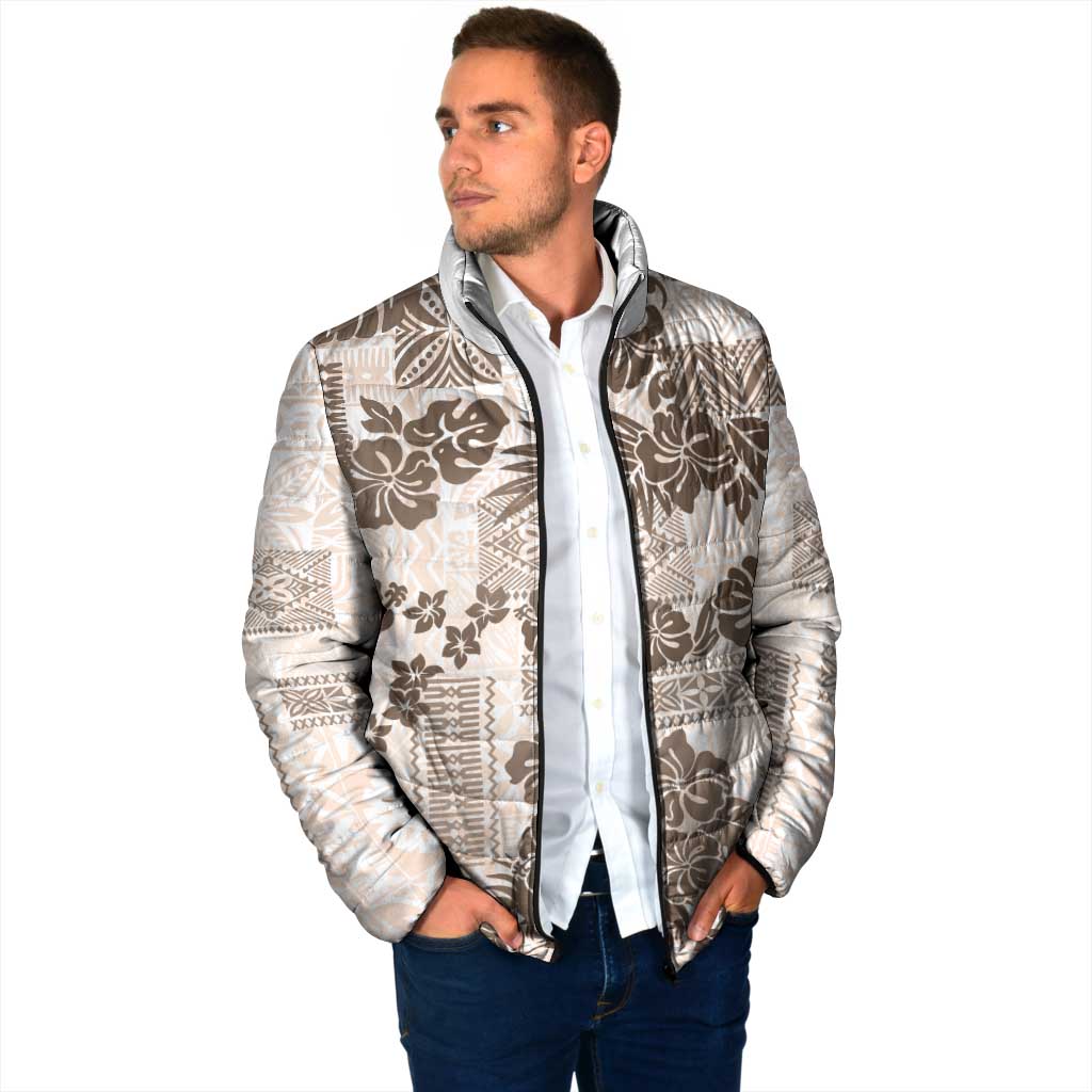 Vintage Hawaii Padded Jacket Hibiscus Tapa Tribal With Hawaiian Quilt Pattern Gold LT9 - Polynesian Pride